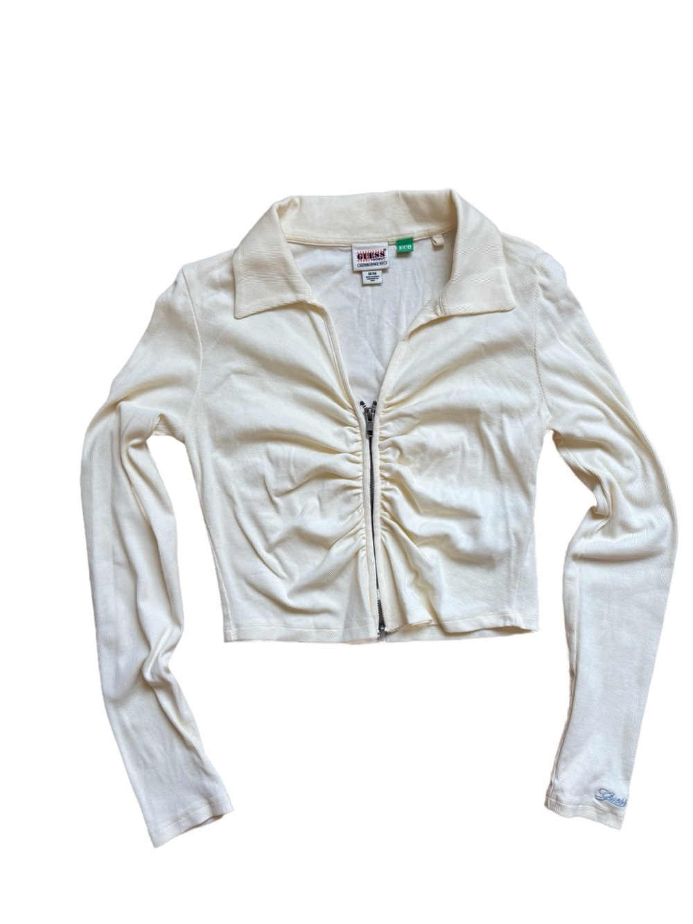 Guess Originals cream zip up long sleeve crop top